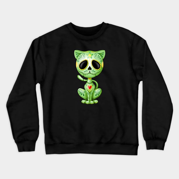 Green Zombie Sugar Kitten Cat Crewneck Sweatshirt by jeffbartels